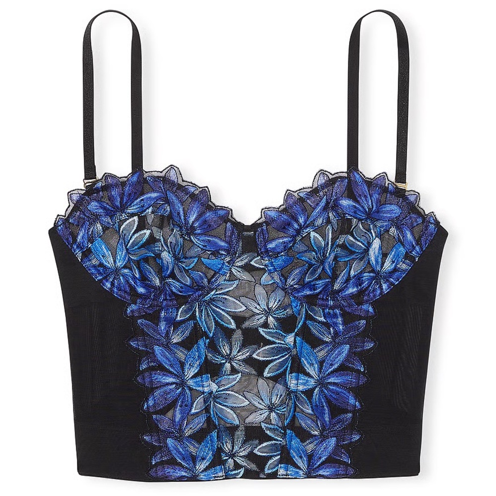 Victoria's Secret Black Top with Blue Floral Design